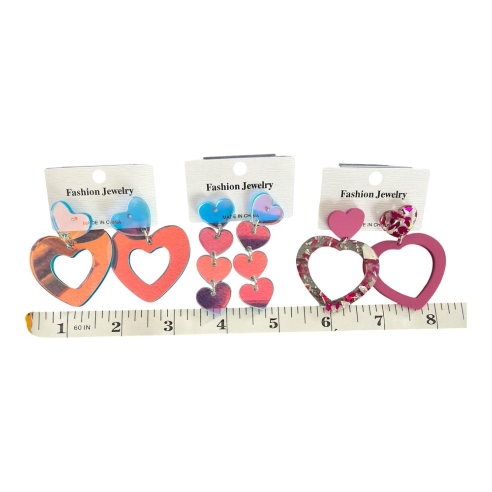 Heart-Shaped Earrings Set - 3 pair